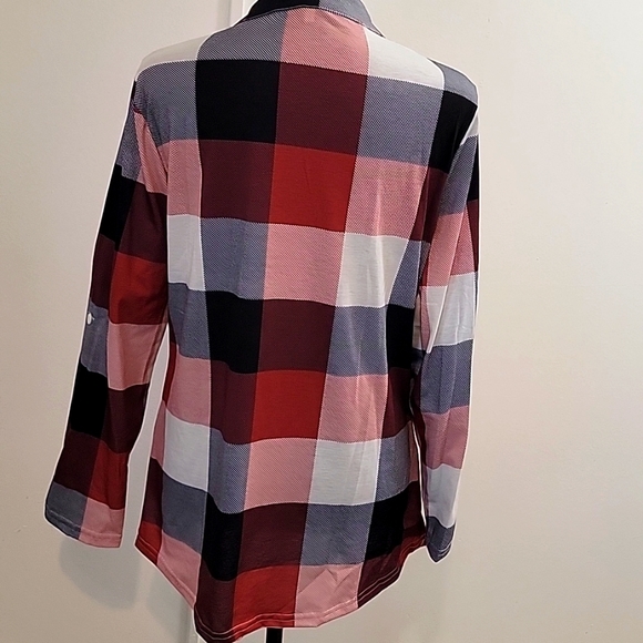 SHEIN Womens red/black/white plaid blouse - Picture 6 of 7